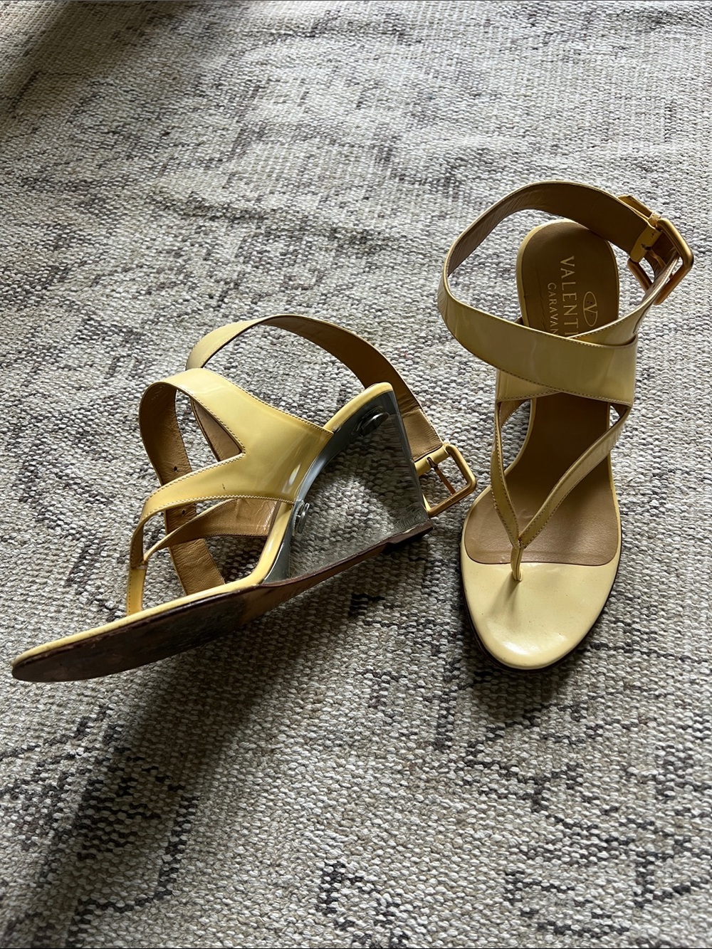 Valentino Garavani Yellow Leather Wedge Sandals with Buckle Strap